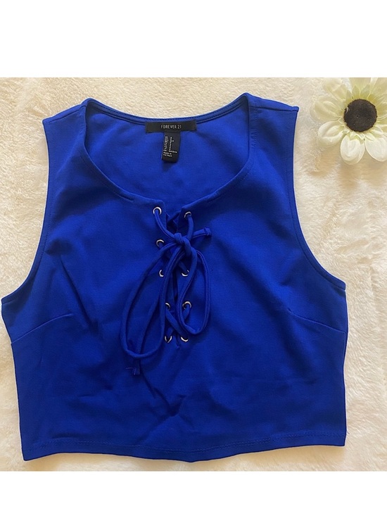 Forever 21 Tops - Royal Blue Lace-Up Crop Tank
